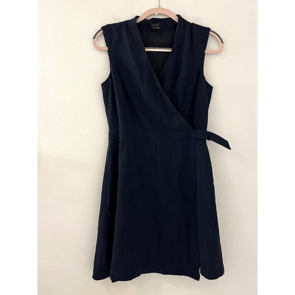 Womens Theory Eldah Paramount Navy Blue Sleeveless Wool Blend Wrap Dress Size 4 - Picture 2 of 9